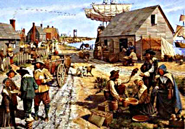 Colonial Rhode Islanders taking produce to market