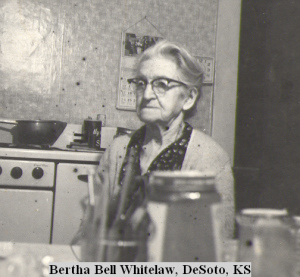 Bertha at her kitchen table, where she wrote her newspaper articles on a manual typewriter.