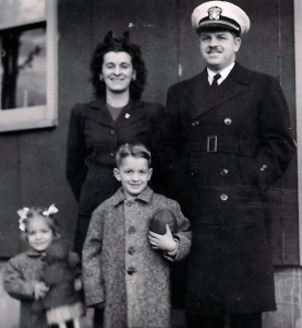 John, Lt. in the Naval Reserve, Alvis, and children Susan and John, 1945, Stewart Heights, WA