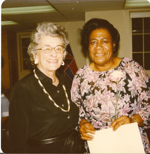 Alvis Whitelaw with one of her staff at the time of her retirement from Metropolitan Family Serivice, 1976, Portland, OR