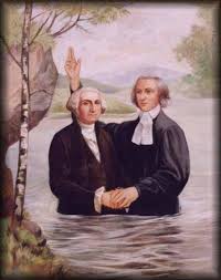 John Gano, Baptist minister, baptizing George Washington at Valley Forge. The authenticity of this alleged event is much disputed.