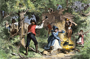 The work of homesteading required large families, but when the children were grown, they needed to establish farms of their own. Source: North-wind picture-archives. Hand-colored woodcut of a 19th-century illustration. 