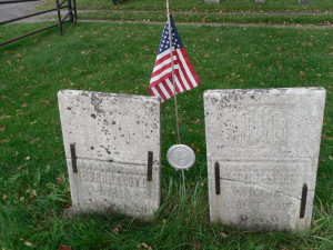 Robert and Susan Love tombstones, with medallion for service in War of 1812.  Fairview Cemetery, Bridgewater, NY.  Photo by  Judylove1157 at ancestry.com