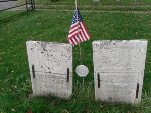 Robert and Susan Love tombstones, with medallion for service in War of 1812. Fairview Cemetery, Bridgewater, NY. Photo by Judylove1157 at ancestry.com