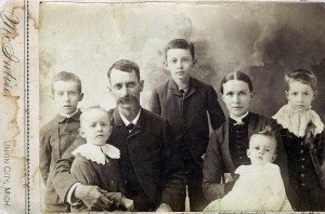 Love Family, 1886, Michigan. Left to right: Ralph, Lewis, George, Charles, Hanna, Olin, Ruth.