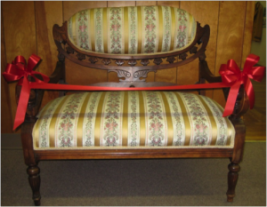 Hanna Love's loveseat, which she brought from Michigan to California, now in the Historical Museum, Livingston, California