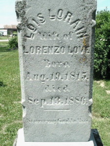 Lois Love Tombstone, Burlington Cemetery, Burlington, MI. Photo Susan Whitelaw 1995.